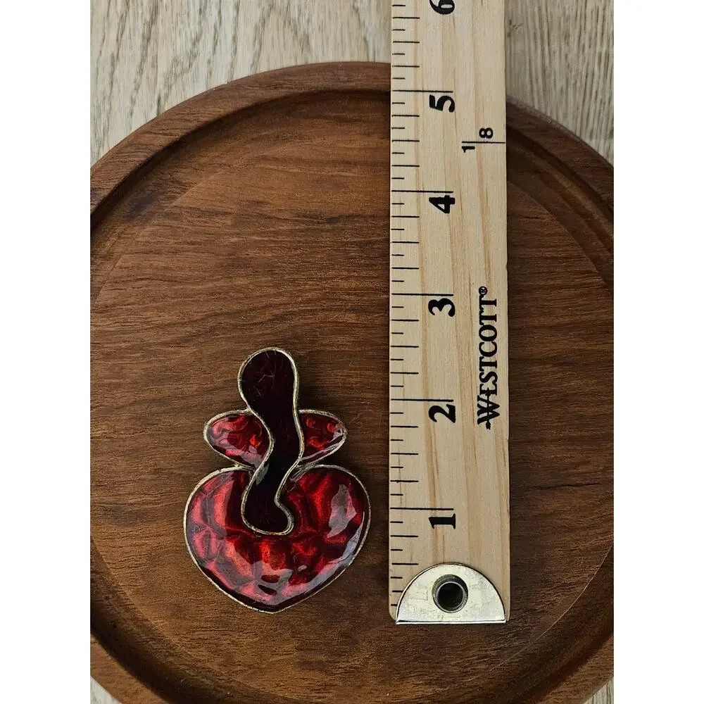 Vintage Red Enamel Acrylic Abstract Gold Tone Pendant - Picture 3 of 4